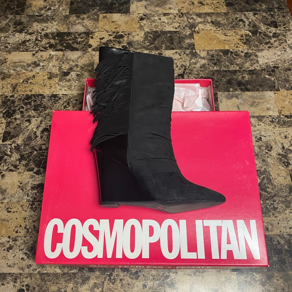 Cosmopolitan Fringe Suede & Paten Leather Boots